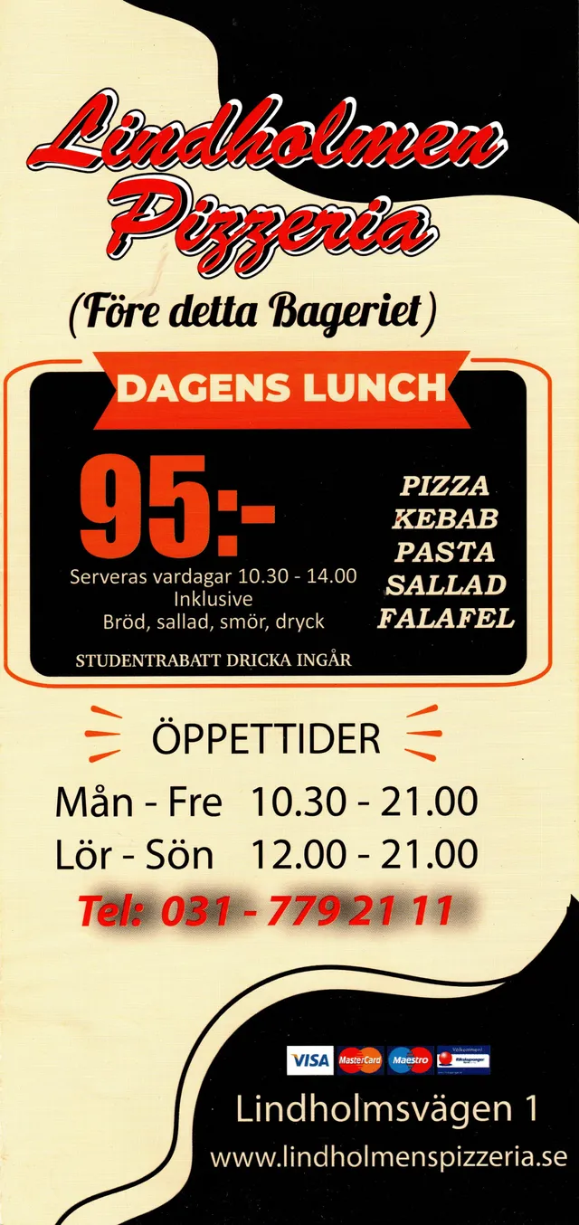 Menyn för Lindholmen Pizzeria, Göteborg