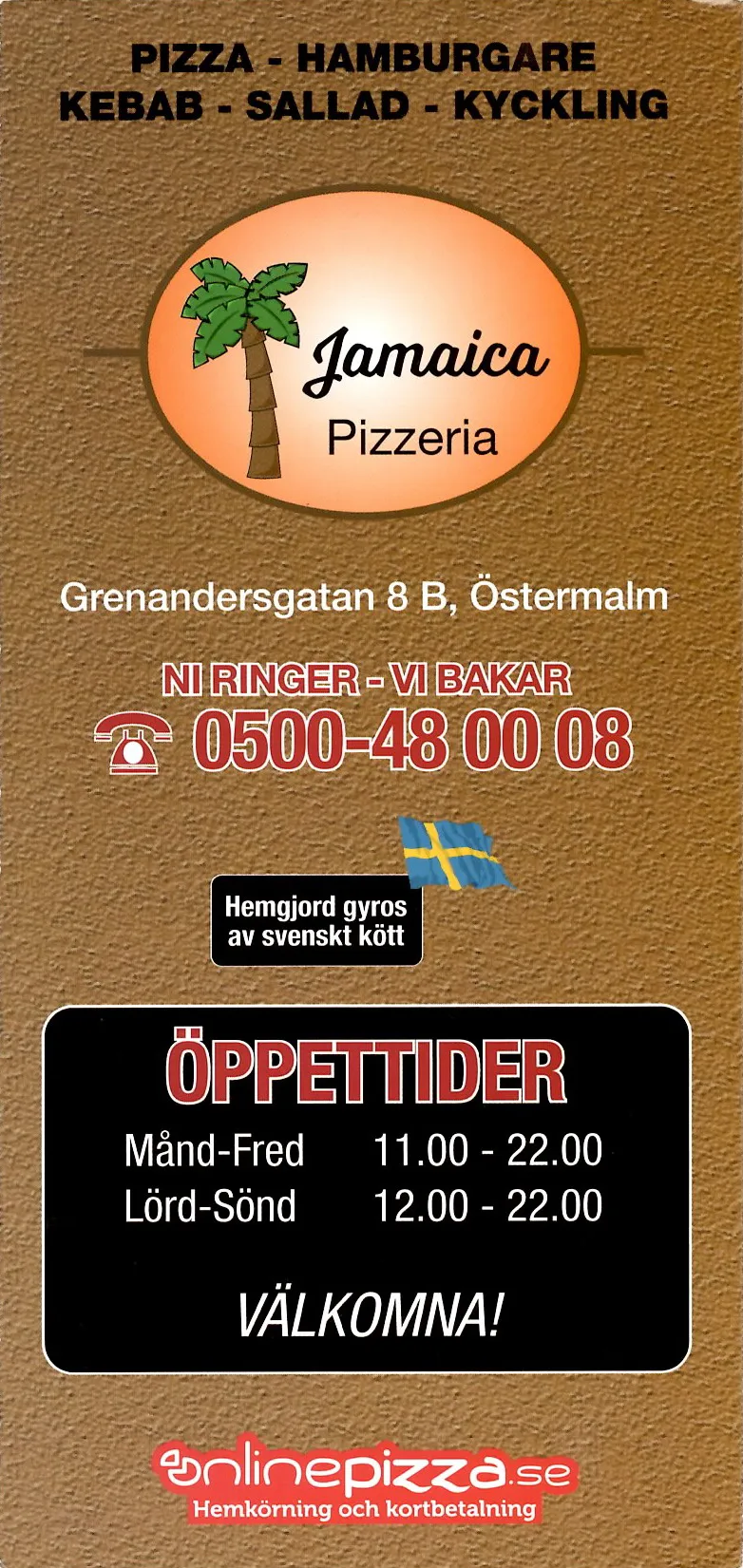 Bild på menyn för Jamaica Pizzeria, Skövde