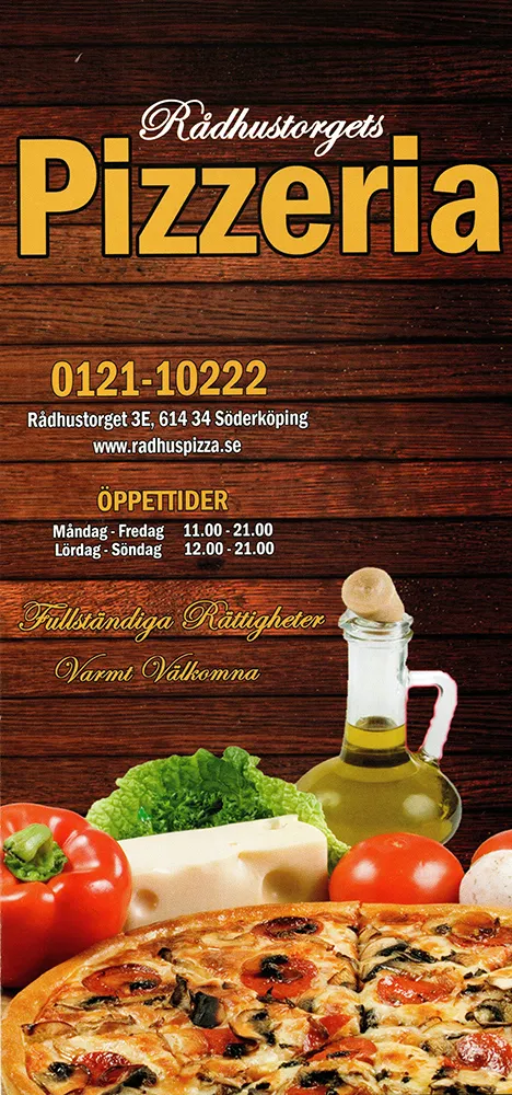 Menyn för Rådhustorgets Pizzeria, Söderköping
