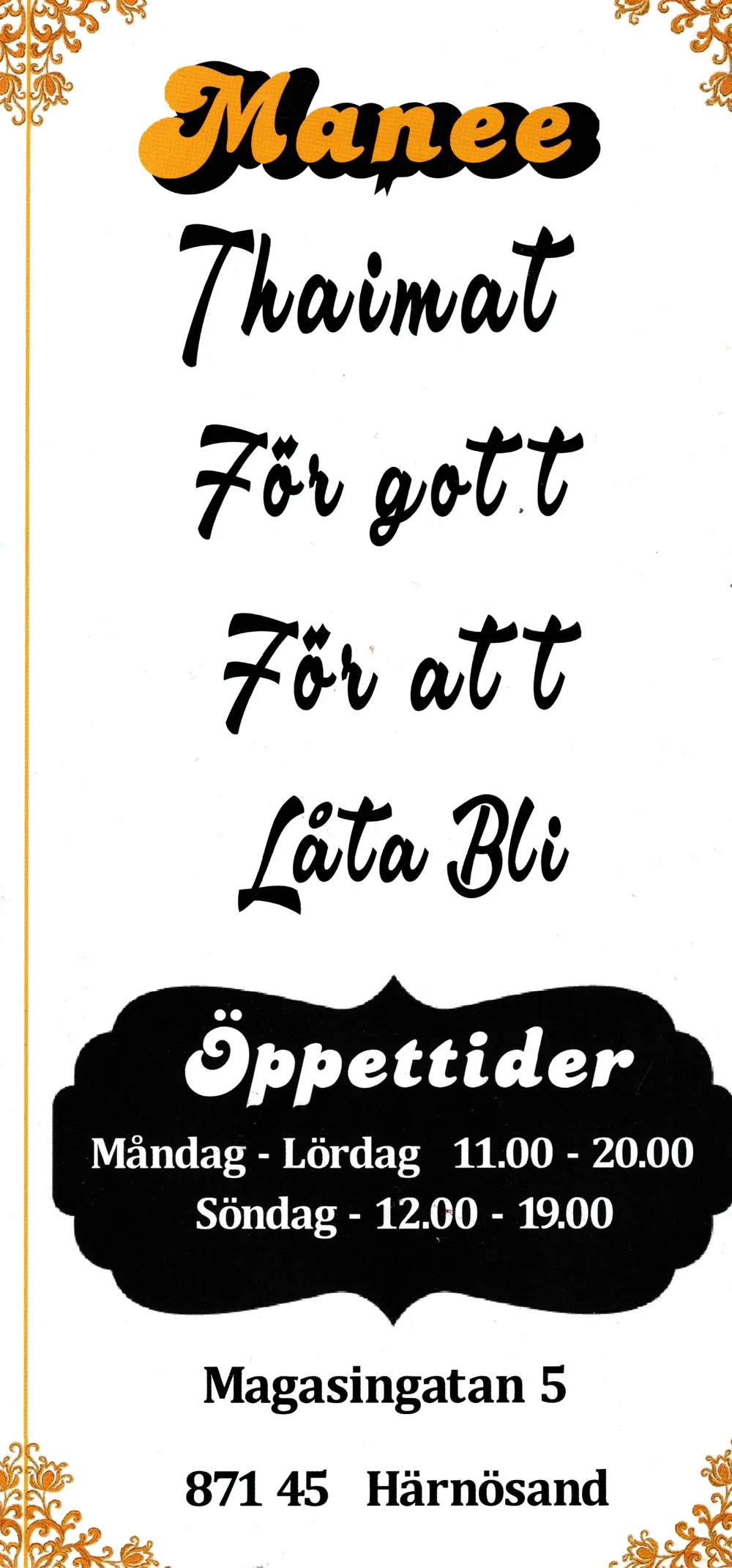 Bild på menyn för Manee, Härnösand